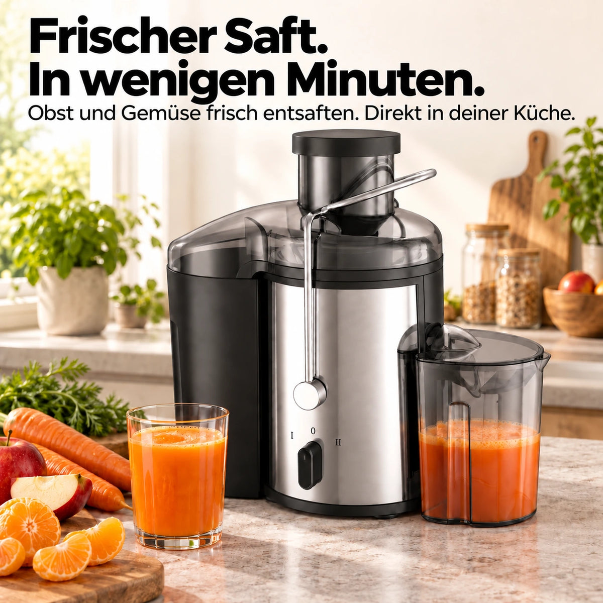 Frischer Saft. In wenigen Minuten. Obst und Gemüse frisch entsaften. Direkt in deiner Küche.
