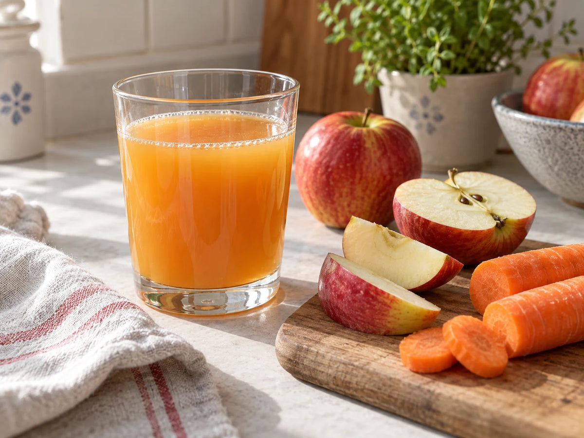 Apfel-Karotten-Saft mit seinen Zutaten
