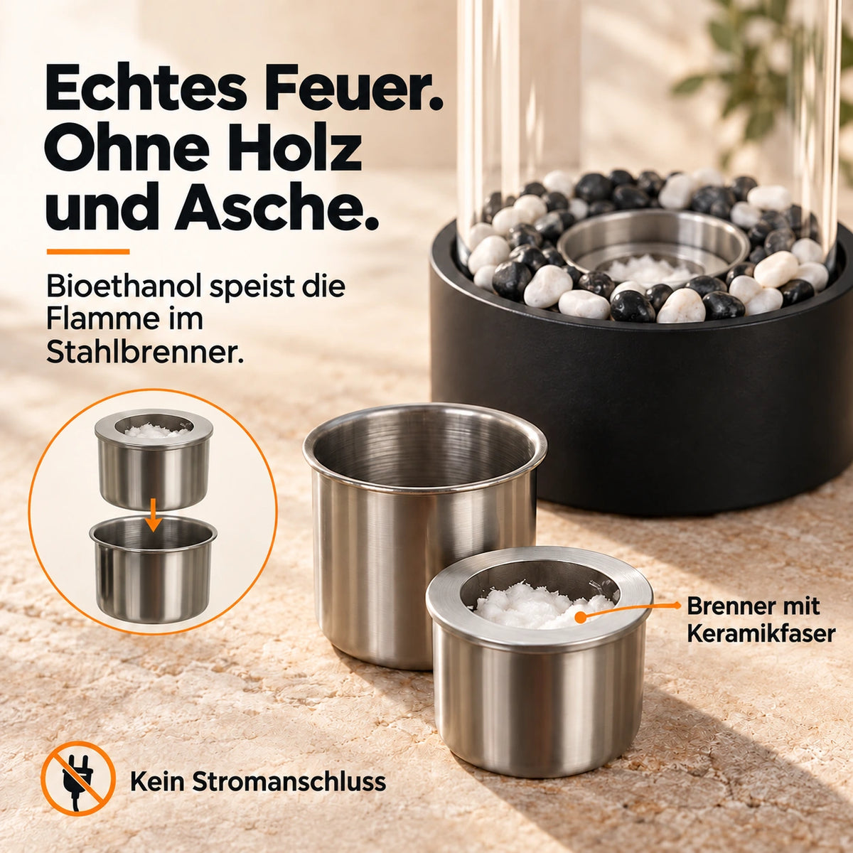 Echtes Feuer. Ohne Holz und Asche.