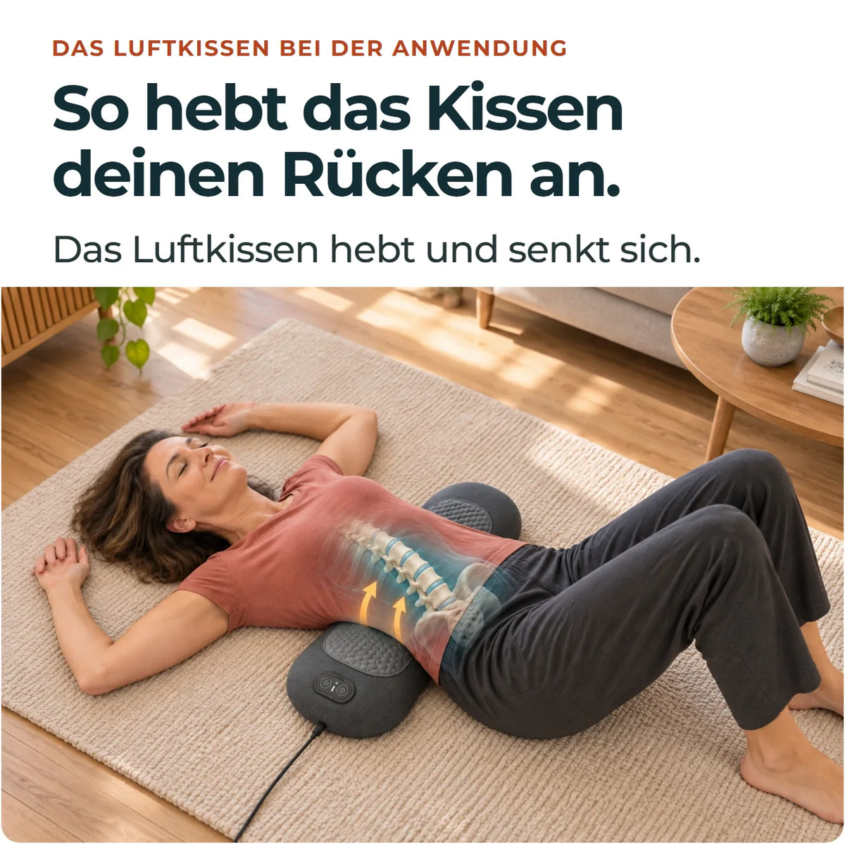 Schematische Darstellung: Das Luftkissen hebt und senkt sich unter dem unteren Rücken.