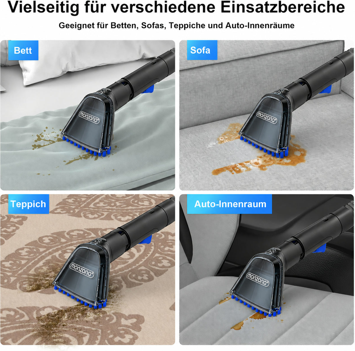 Einsatzbereiche: Bett, Sofa, Teppich und Auto