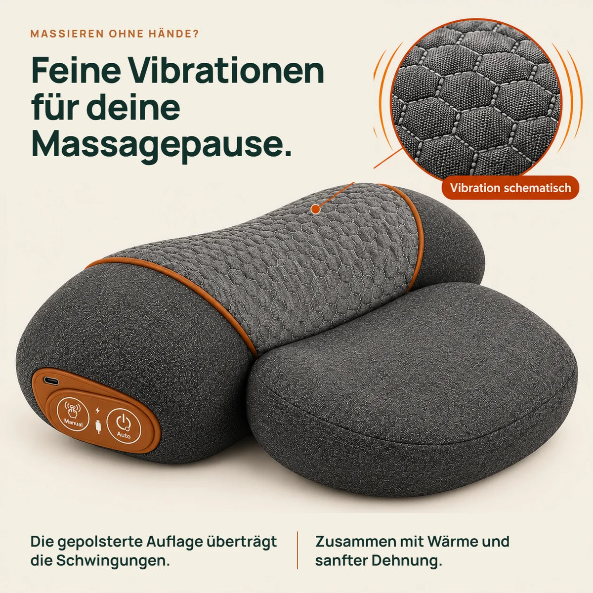 Gepolsterte Nackenauflage, Vibration schematisch dargestellt.